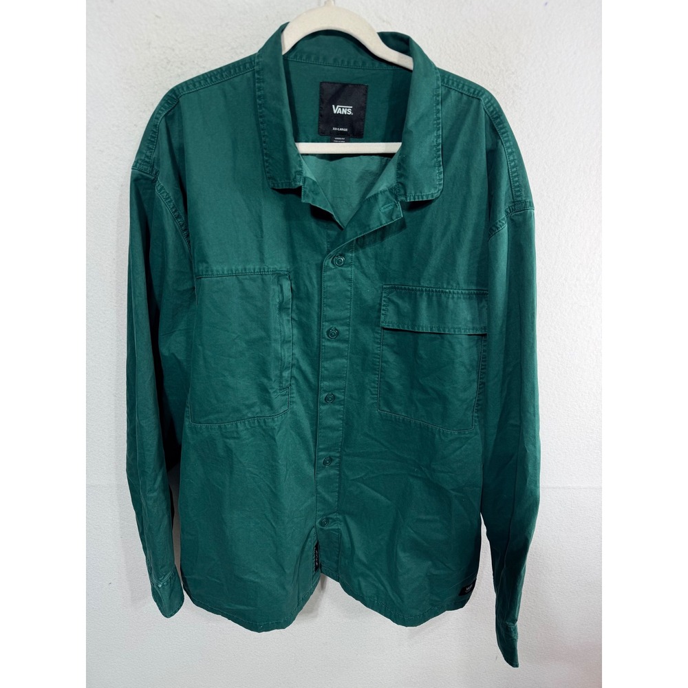 Vans Button Down Loose Fit Long Sleeve Shirt Men's XXL Cotton Forest Green Heavy